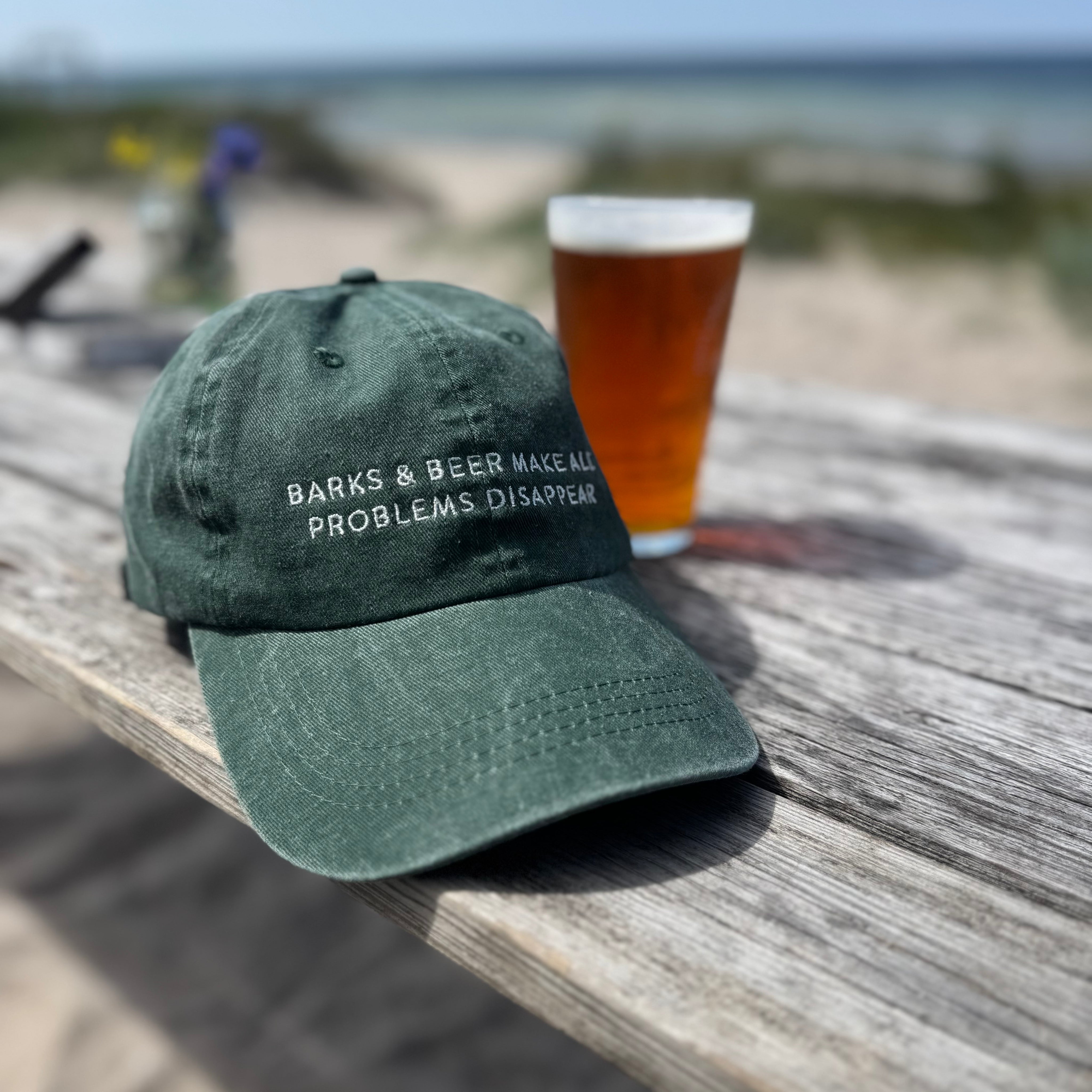 Green Denim Cap - Barks & Beer Make All Problems Disappear