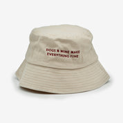 Beige Denim Bucket Hat - Dogs & Wine Make Everything Fine
