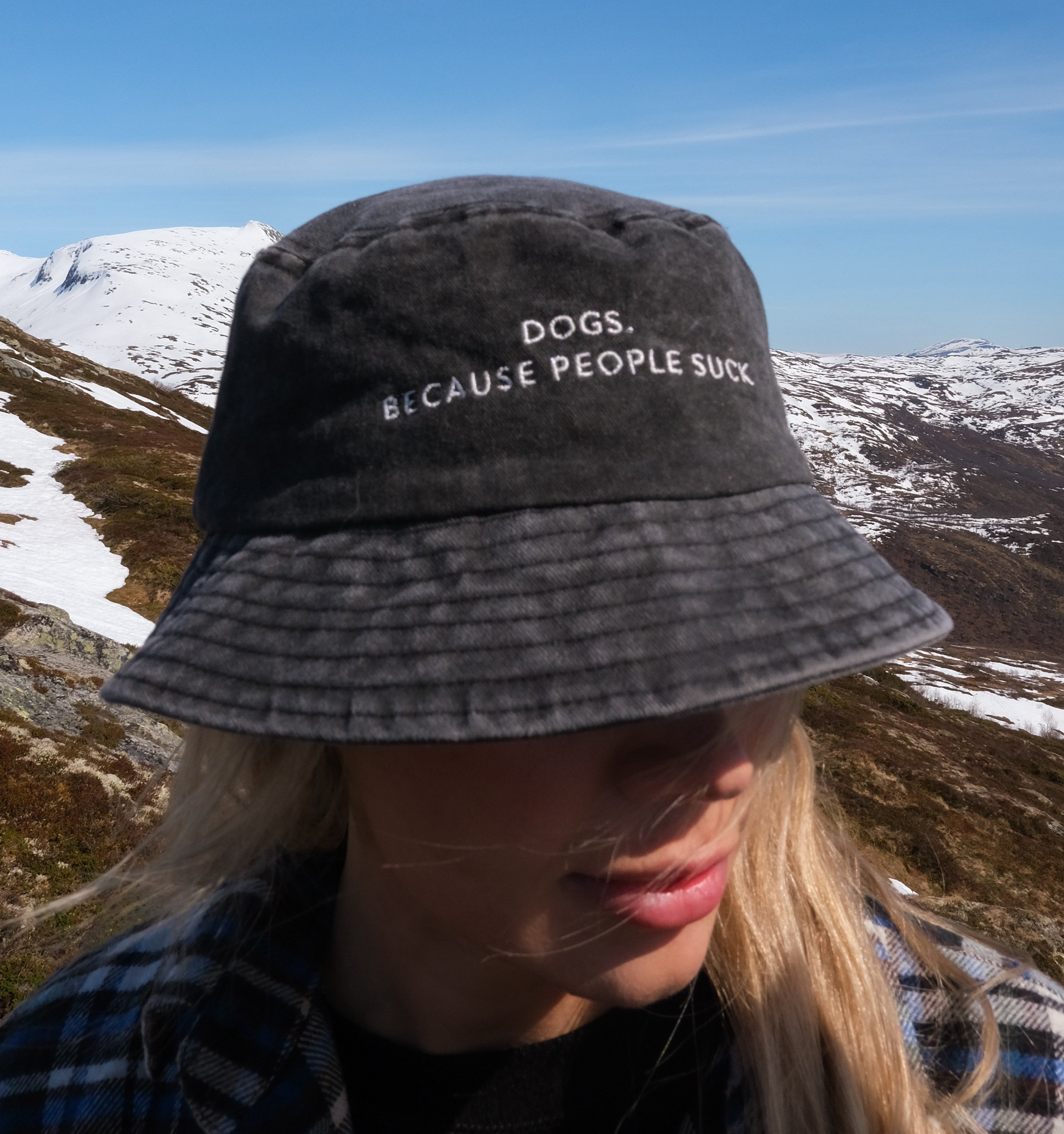 Black Denim Bucket Hat - Dogs. Because People Suck