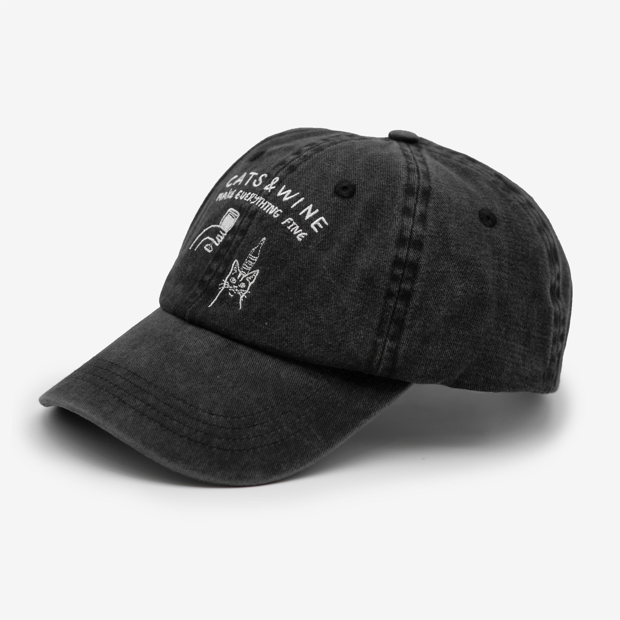 Black Denim Cap - Logo "Cats & Wine Make Everything Fine"