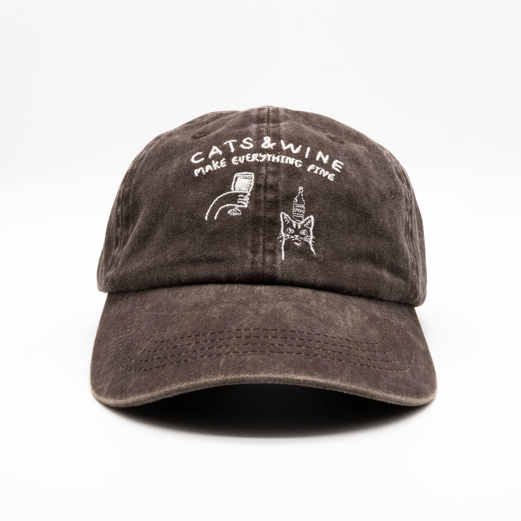 Brown Denim Cap - Logo "Cats & Wine Make Everything Fine"