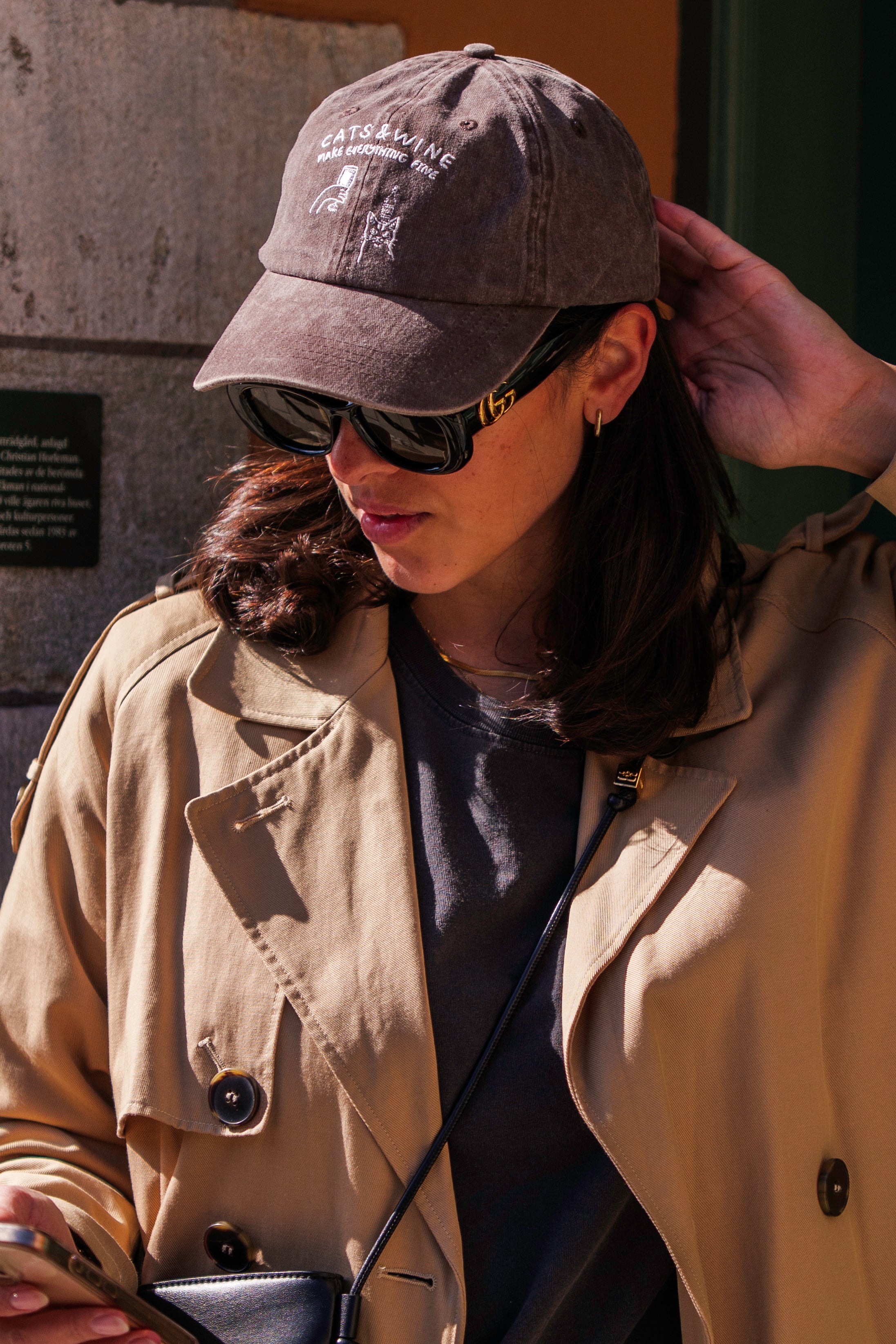 Brown Denim Cap - Logo "Cats & Wine Make Everything Fine"