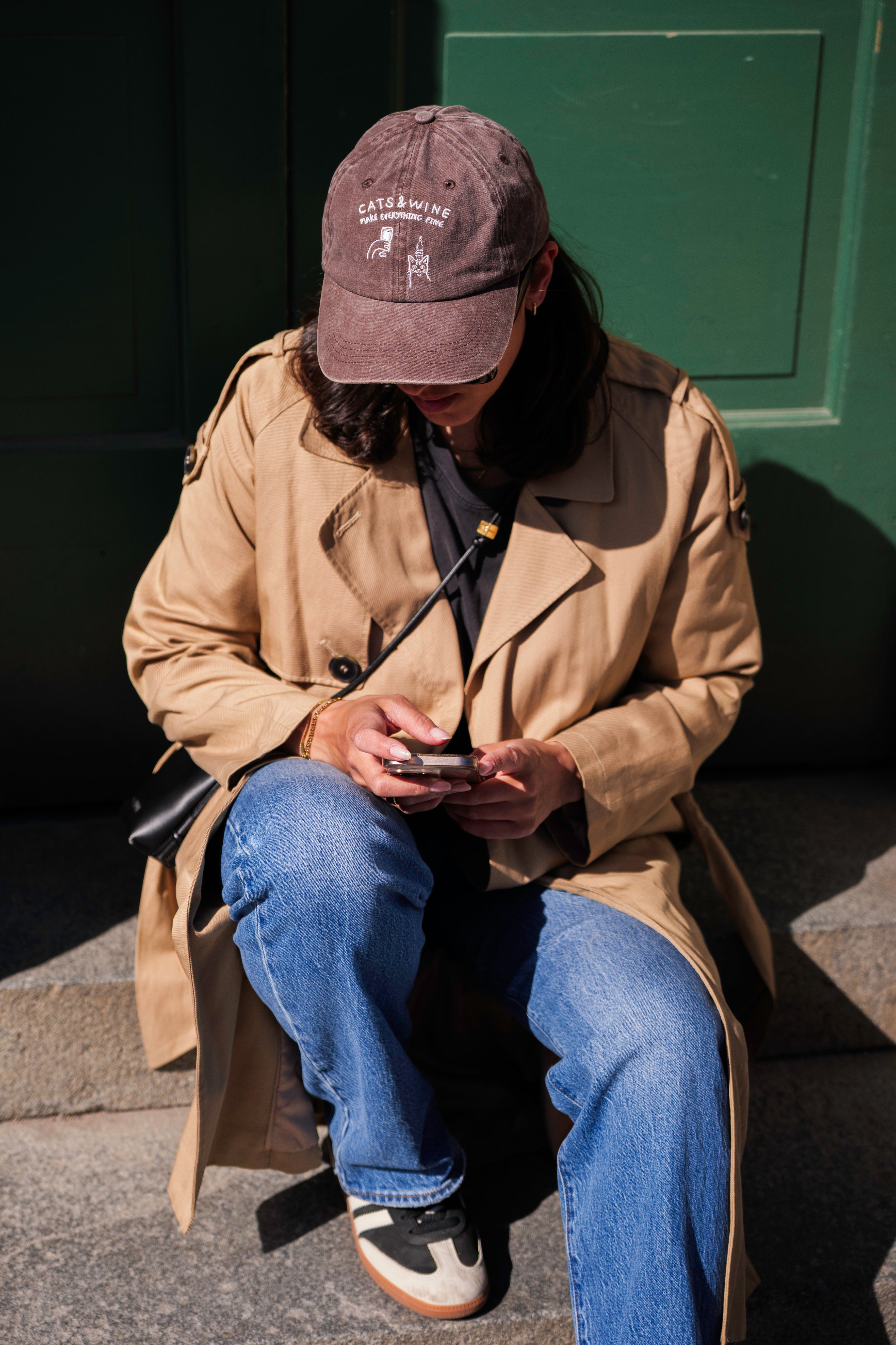 Brown Denim Cap - Logo "Cats & Wine Make Everything Fine"