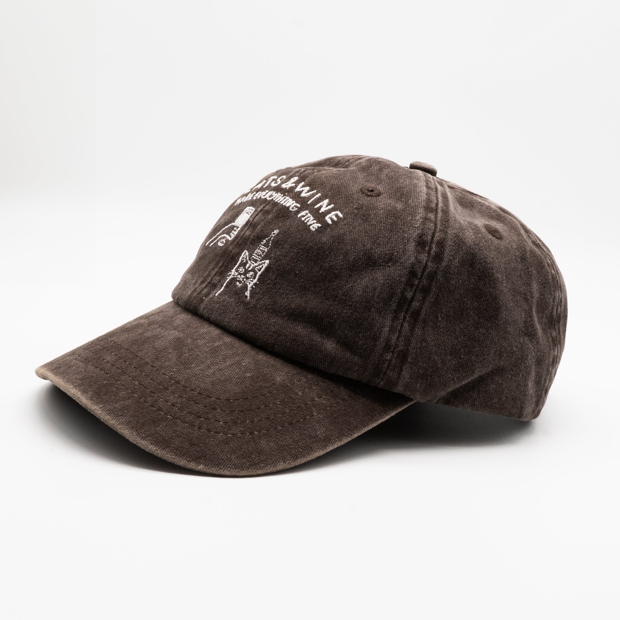 Brown Denim Cap - Logo "Cats & Wine Make Everything Fine"