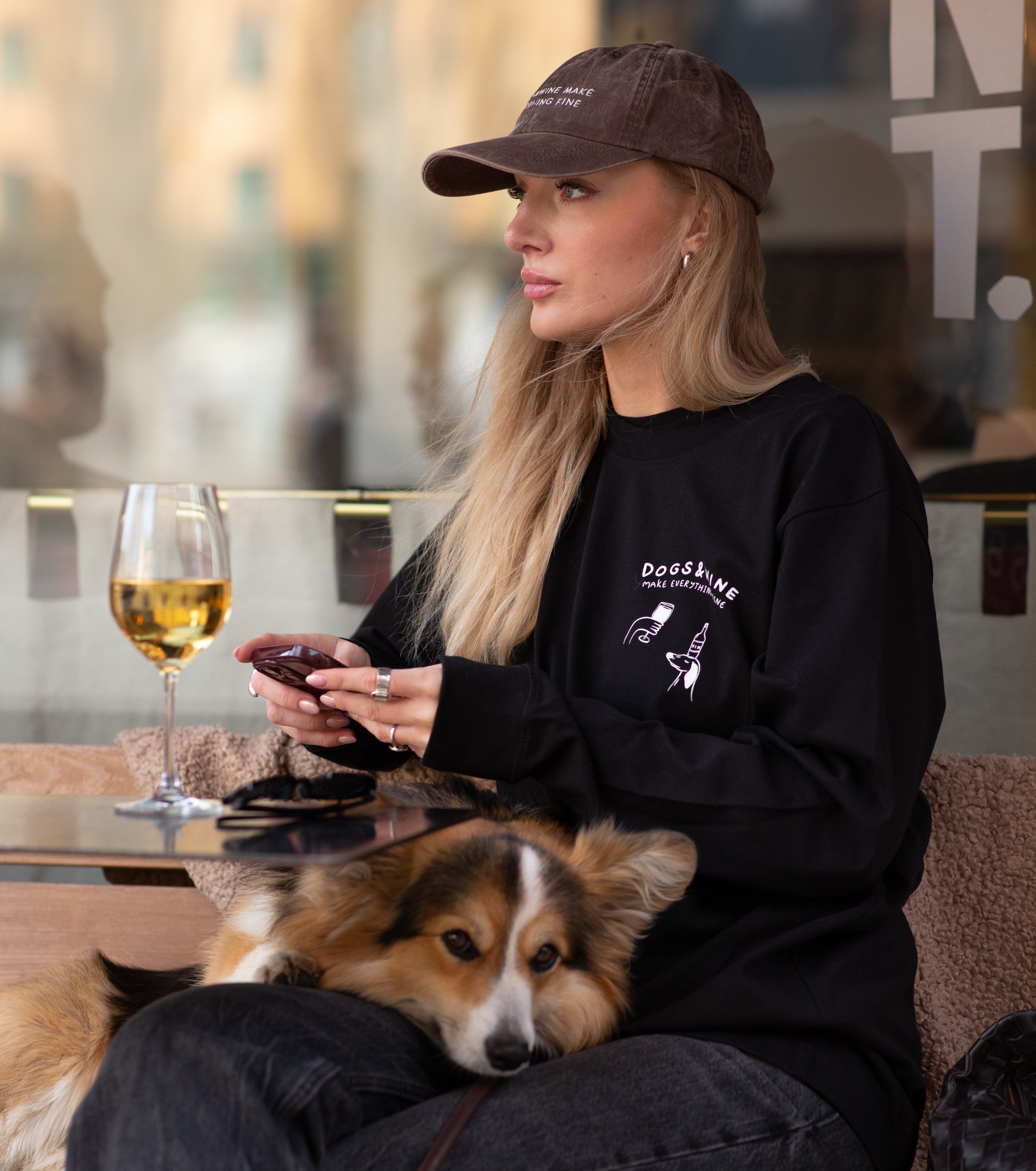 Brown Denim Cap - Dogs & Wine Make Everything Fine