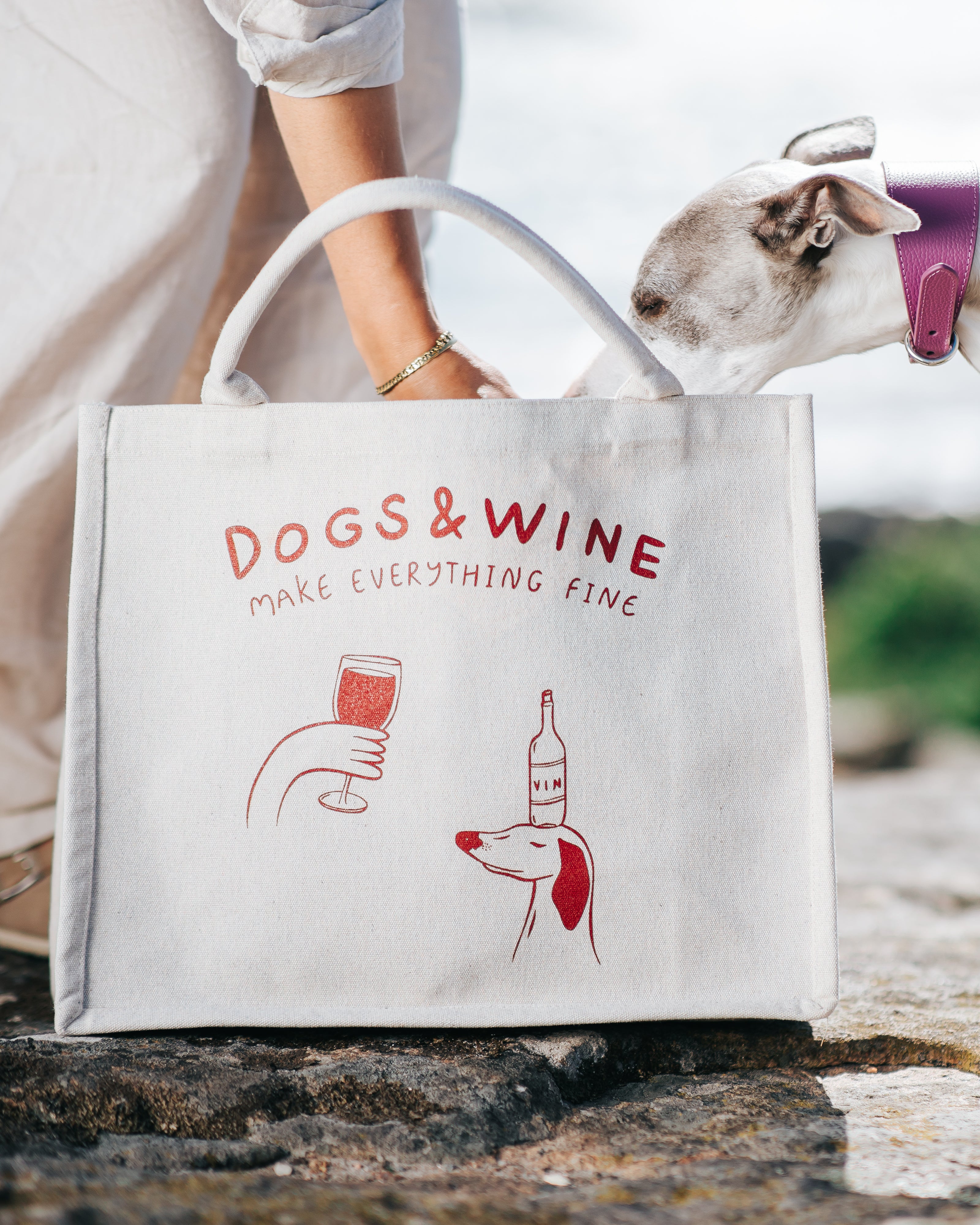 Beige Premium Tote Bag - Dogs & Wine Make Everything Fine