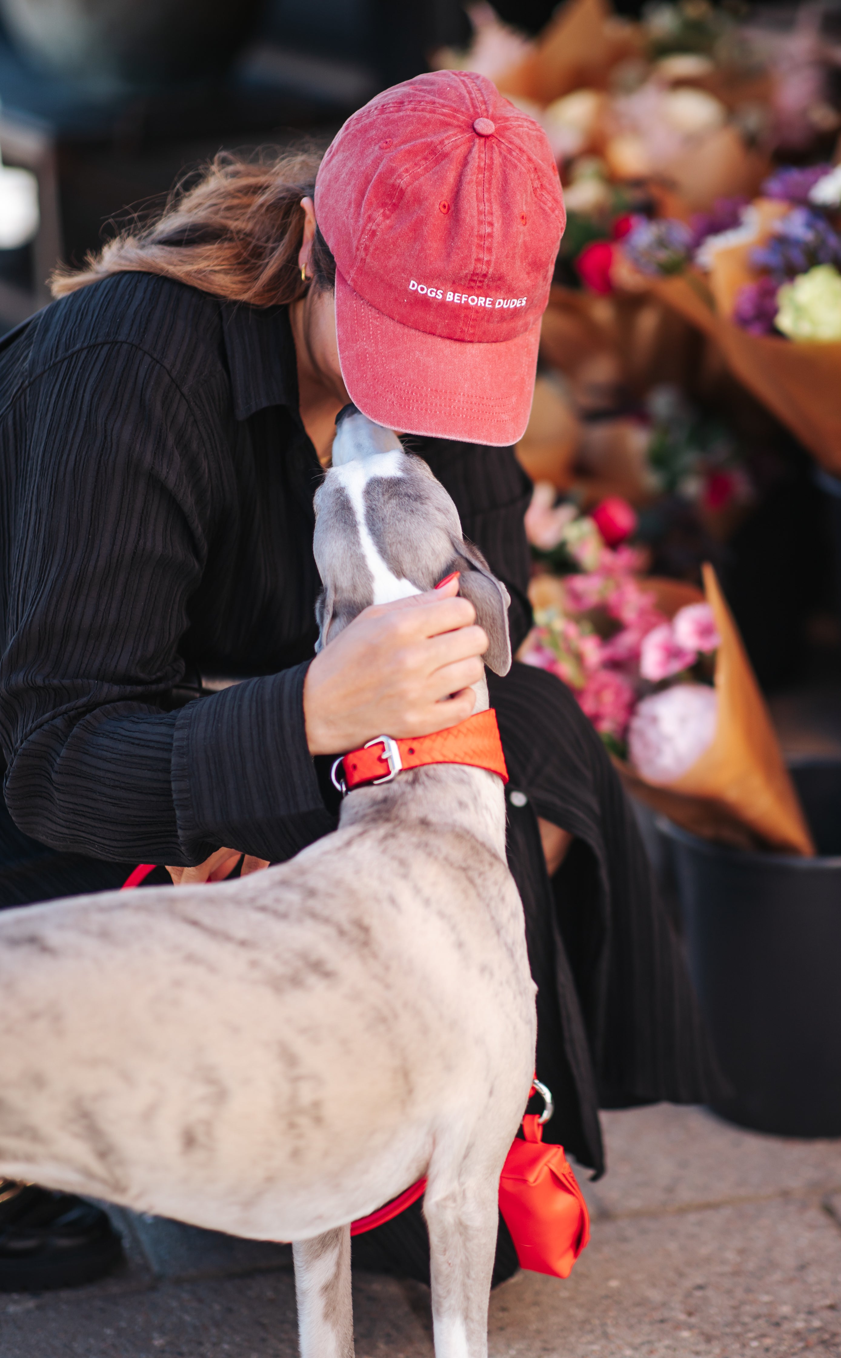 Red Denim Cap - Dogs Before Dudes